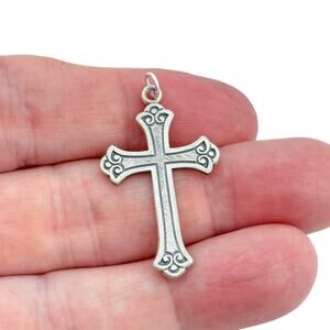 Vintage Sterling Silver 925 Ornate Scroll Cross Pendant